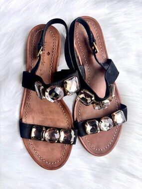 KATE SPADE Black Jeweled Flat Sandals